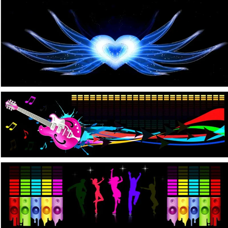 90Cm*25Cm Car Music Rhythm Lamp Car Sticker Sound Rhythm Activated El Equalizer Panel Multi Designs Led Interior Lighting