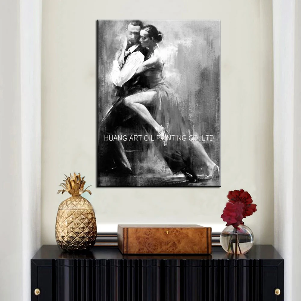 Top Artist Pure Hand-painted High Quality Impression Black And White Tango Oil Painting on Canvas Lover Dancer Oil Painting