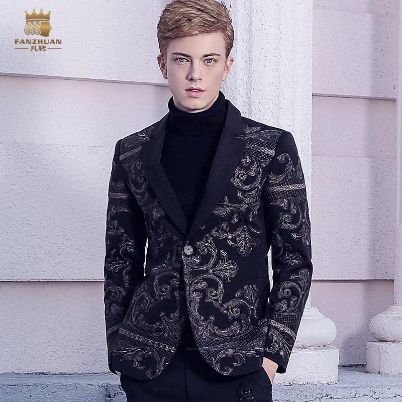 Fanzhuan Free Shipping New Male men\'s fashion casual Palace 2017 winter Wind Baroque embroidery suit British style 710220