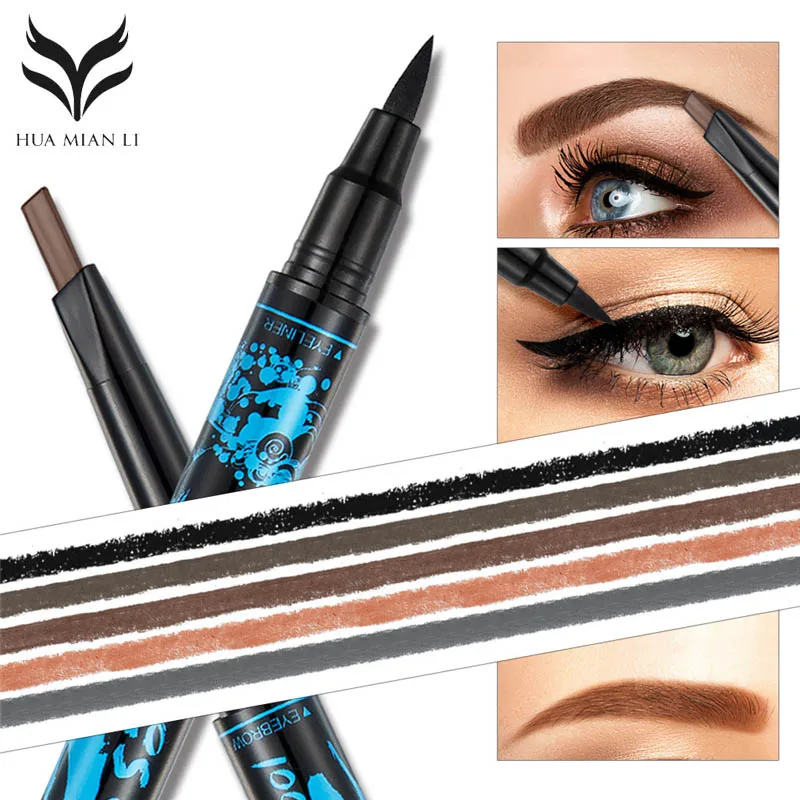 Podwójna główka do brwi ołówek eyeliner wodoodporna konstrukcja obrotowa ołówek do brwi z naturalnym czarnym eyeliner makijaż narzędzie kosmetyczne