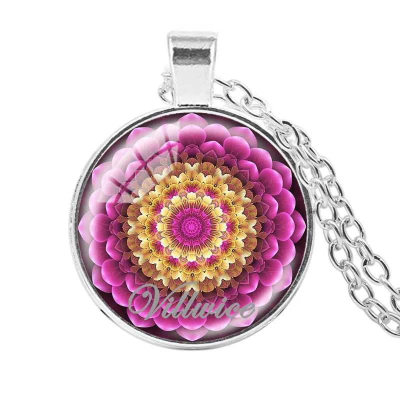 VILLWICE-قلادة ماندالا مجردة ، رمز om ، قلادة زن البوذية ، قبة زجاجية ، هندسة مقدسة ، حناء ، يوجا ، هدايا #1