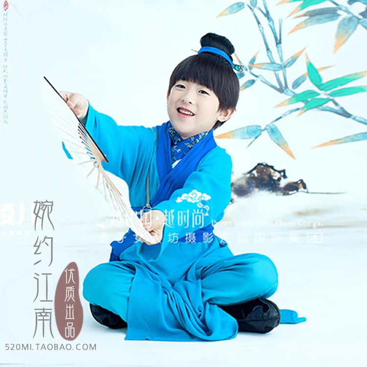 Dong Po Yin Ancient Chinese Hanfu Childe Costume for Little Boy hanfu costume for photography or Children's Day stage clothing