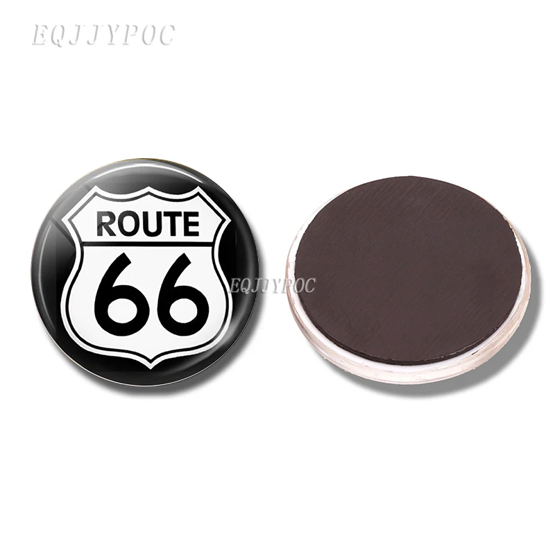 Route 66 Sign Fridge Magnet  30mm 50mm Glass Cabochon Magnetic Refrigerator Stickers Note Holder Home Decor Travel Gifts