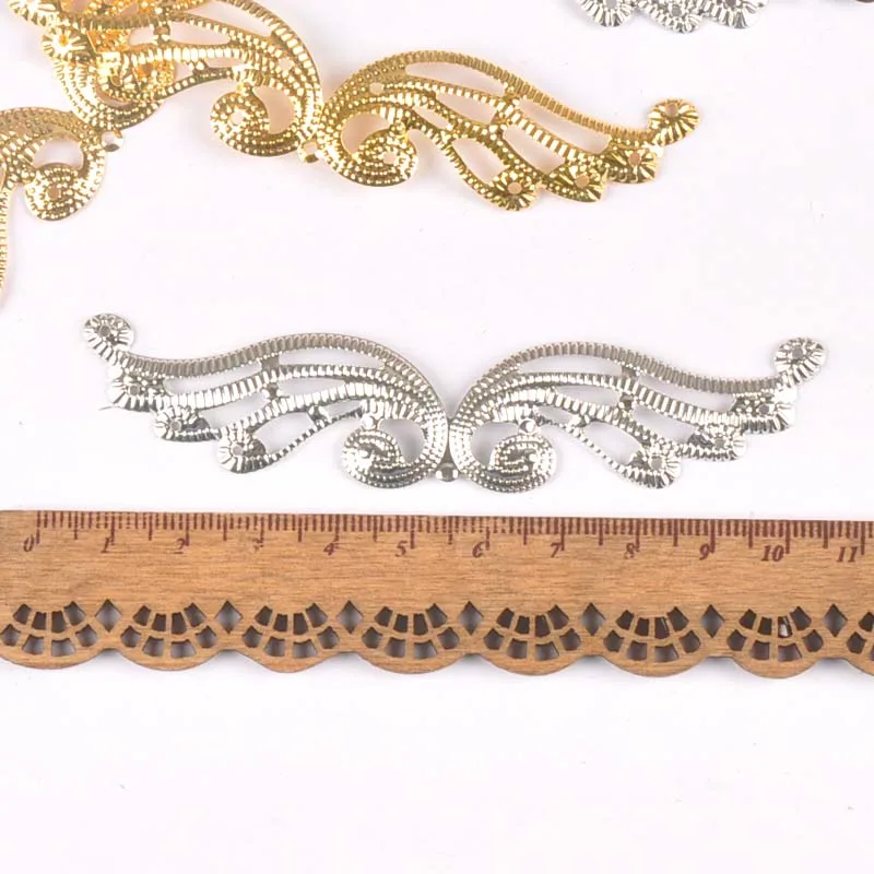 10Pcs 3 color Filigree Wraps Flower Connectors Metal Crafts Gift Decoration DIY Findings Jewelry Making 98x20mm YKL0743