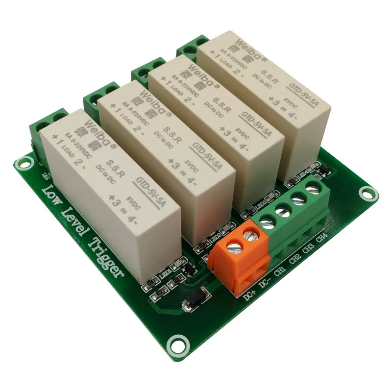 4 channel solid state relay module DC-controlled DC load 5A low-level trigger for PLC automation equipment control