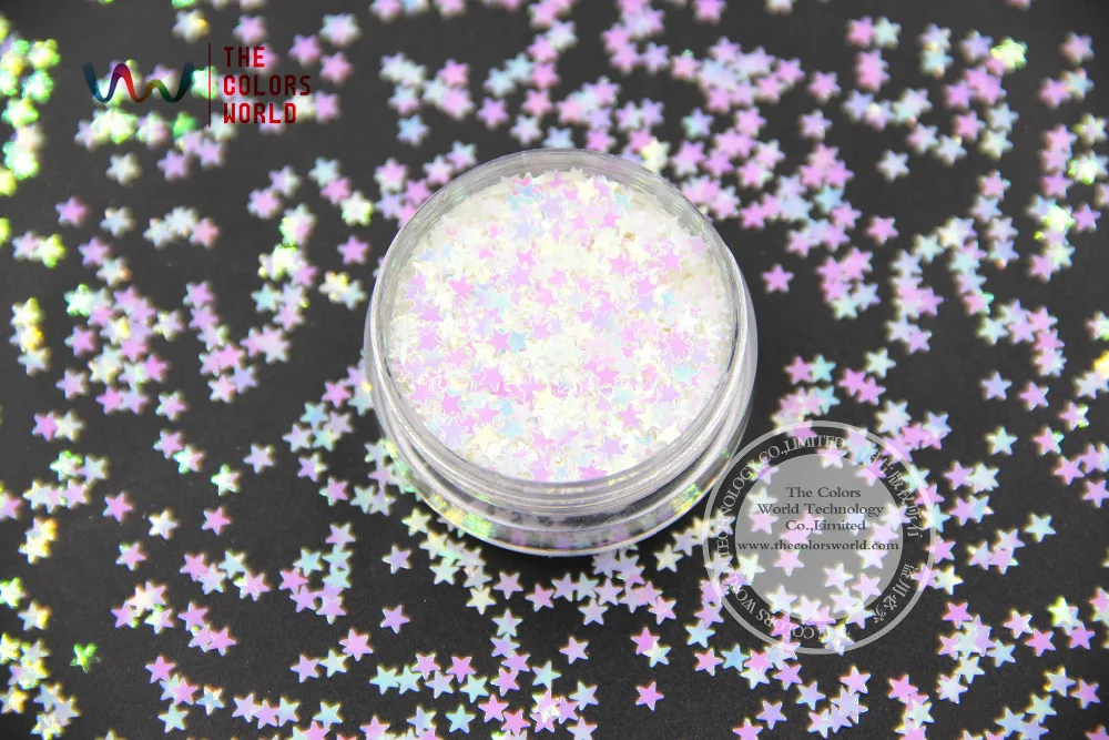 TCI03 Parelmoer Regenboog Wit Roze Licht Kleuren Sterren vorm 3.0 MM Size Glitter voor nail Art nail gel make of DIY decoratie