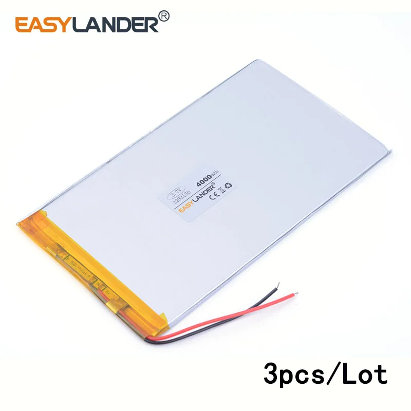 

3pcs /Lot 3283150 4000mAh lithium Li ion polymer rechargeable battery For Tablet Pc DIY Power mobile Power bank PAD DVD