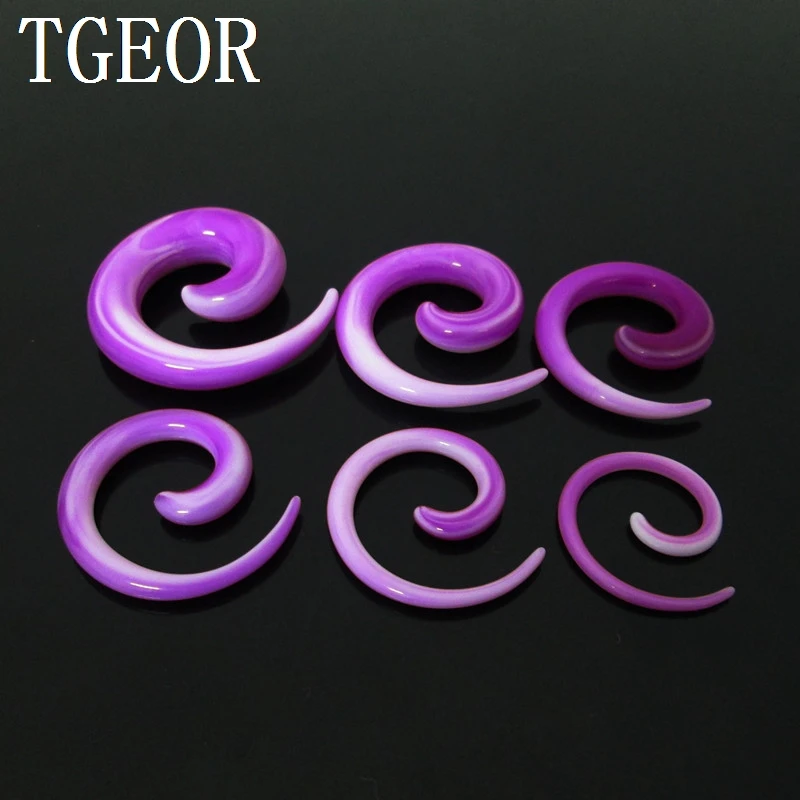 FREE SHPPING piercing body jewelry ear expander Charm 1pair gauges double color spiral acrylic ear taper HIGH QUALITY