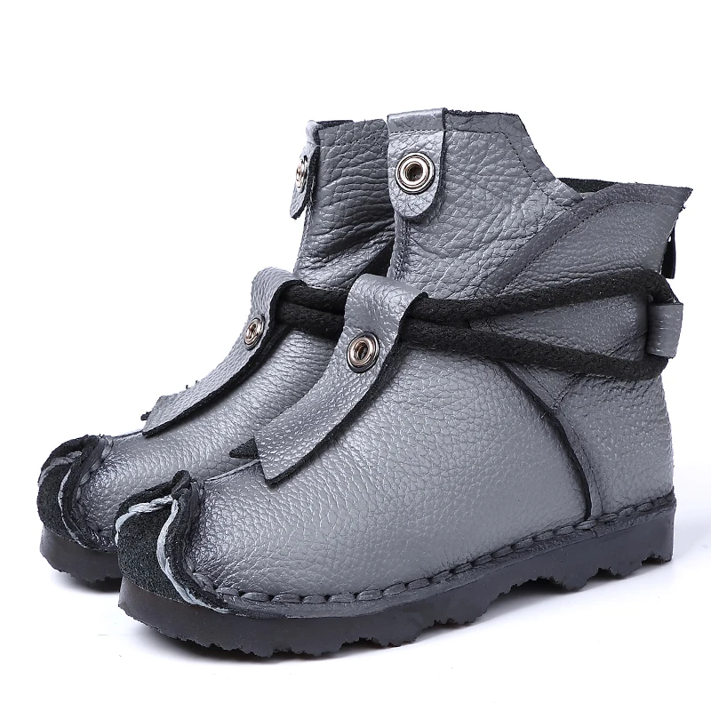 Winter Genuine Leather Women Boots Lady Handmade Soft Ankle Boot Women comfortable casual shoes Woman national style short boots