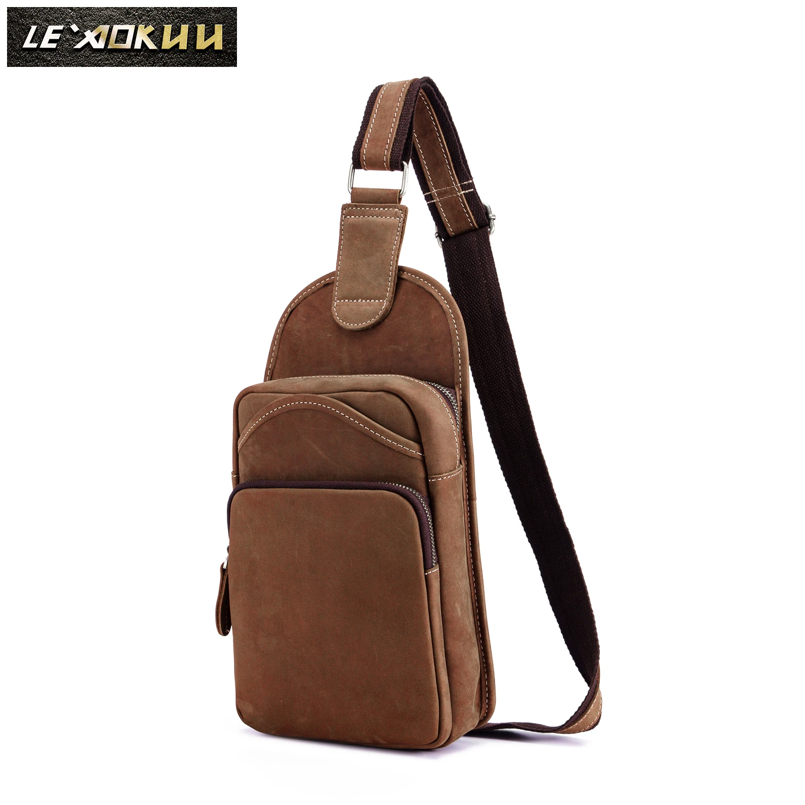 

Quality Men Crazy Horse Leather Casual Fanny Pack Chest Bag Design Sling One Shoulder Crossbody Bag Backpack Male 9977lb