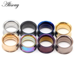 Alisouy 2pc Surgical Steel Screw Ear Flesh Tunnel Plugs Anodized Double Flared Hollow Ear Expander Gauge Body Jewelry 2-30mm