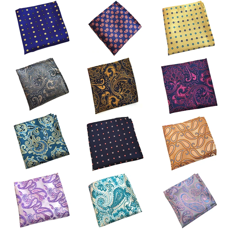 RBOCOTT Geel Bloemen Pocket Pleinen Blauw Paisley Zakdoeken Voor Mannen Vrouwen Mode Hanky 25 cm * 25 cm Voor Business bruiloft Pak