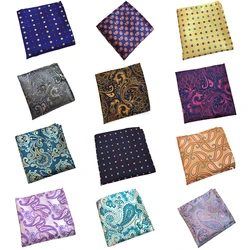 RBOCOTT Yellow Floral Pocket Squares Blue Paisley Handkerchiefs For Men Women Fashion Hanky 25cm*25cm For Business Wedding Suit