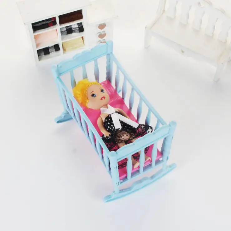 for barbie cradle Rocking Cradle Bed Doll House Toy Furniture For Kelly Barbie Doll Accessories Girls Toy Gift Baby Shower