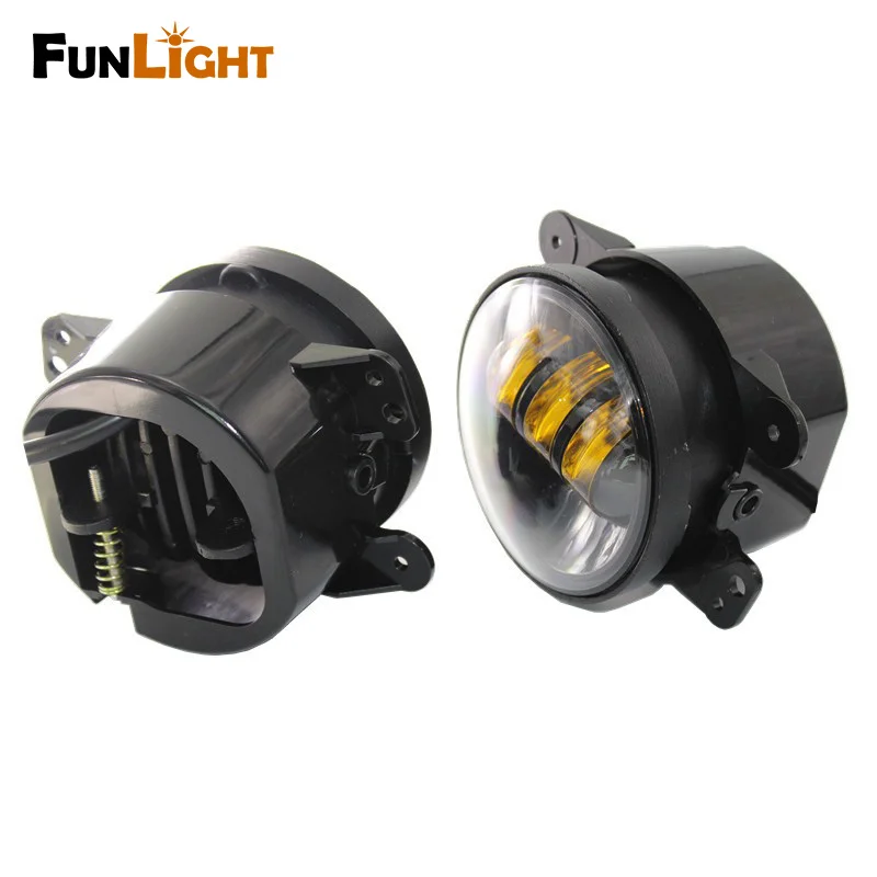 A Pair 4 inch Round Front  Yellow Fog Light /Driving light 30W 3000K LED Fog Headlight For Jeep Wrangler 2007-2016