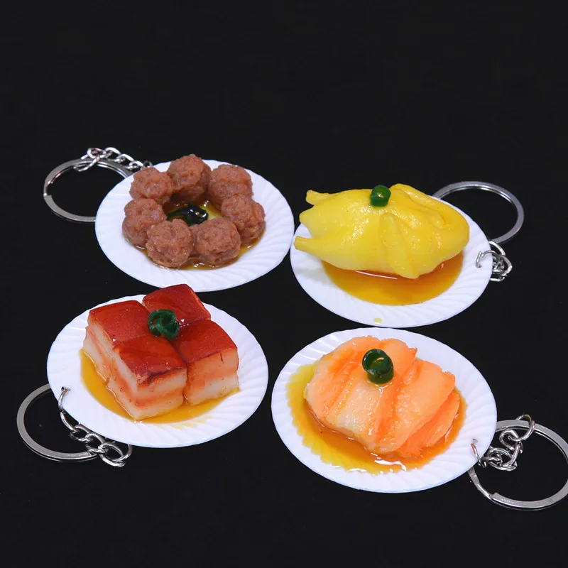 New Simulation Food Keychain 5cm Plate small House Toys New Dishware Food Pendant Key Chain best party gift K3013