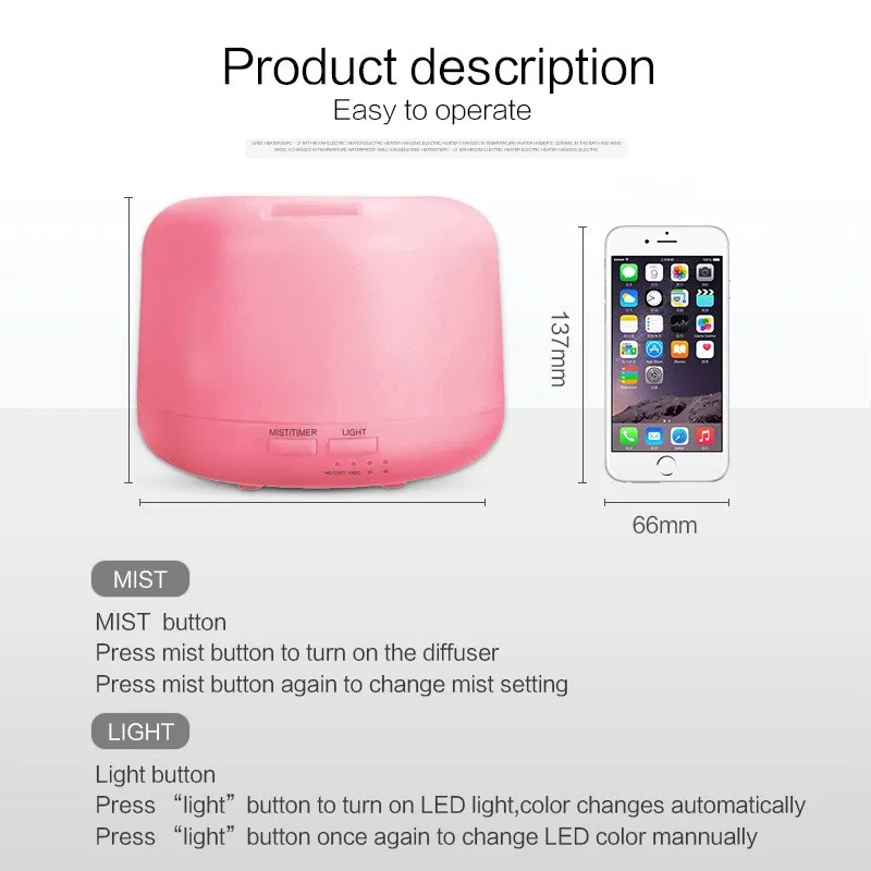 Humidificateur d'air diffuseur d'huile d'aromathérapie pour la maison, brumisateur à ultrasons, lumières LED proxy, 7 documents, 300ml