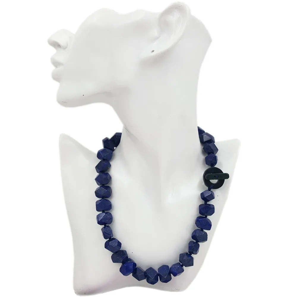 LiiJi Unique Natural Lapis Lazuli Faceted Hand Cut Beads 12x16mm Toggle Clasp Necklace 19\'\'