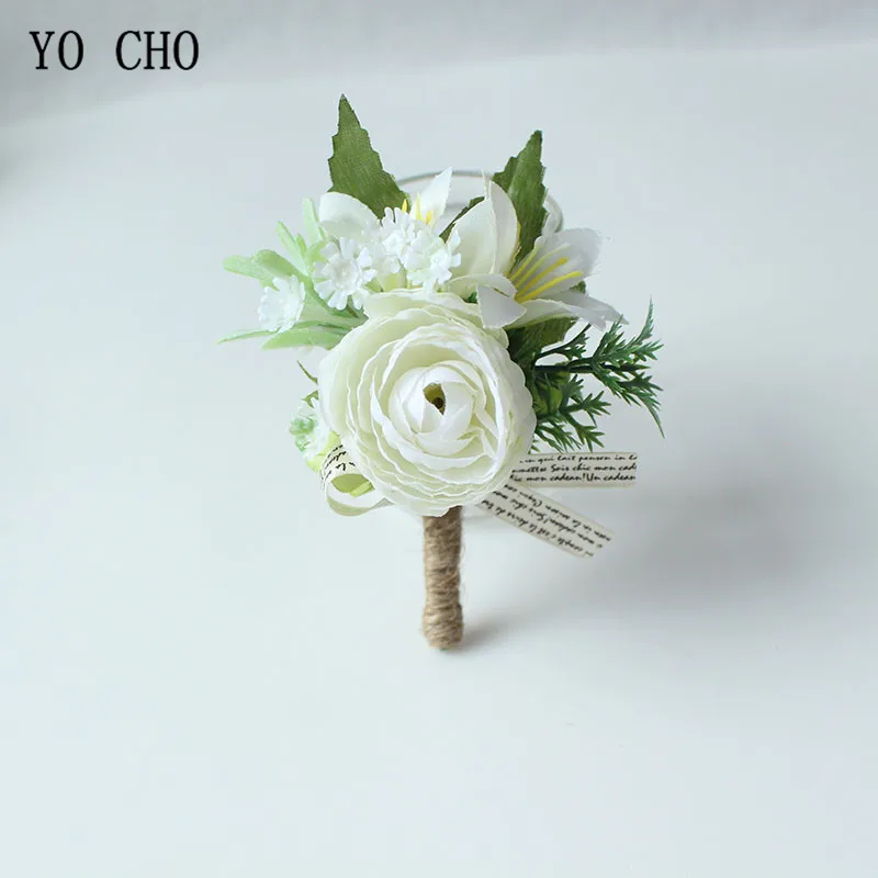 Yo cho broche de botão justo com rosas, bracelete branco, damas de honra, broche de flores, cerimônia de casamento