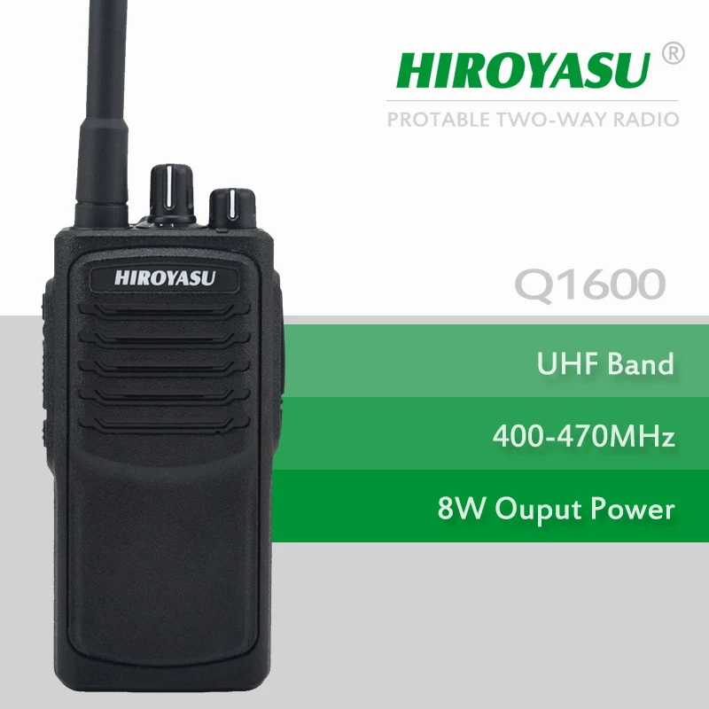 جودة عالية اسلكية تخاطب HIROYASU Q1600 UHF 400-470MHz 8 واط 16 قنوات المحمولة اتجاهين الاذاعة