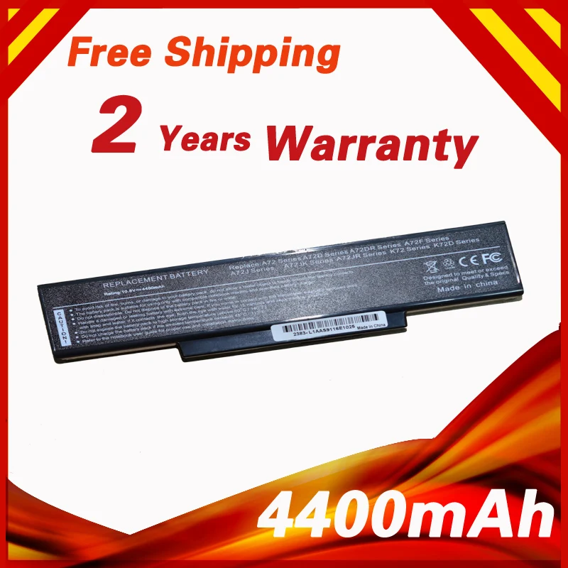 4400mAh Laptop Battery for Asus A32-K72 A72 A72D A72DR A72F A72J A72JK A72JR K72 K72D K72DR K72F K72J K72K K72L K73 K73S N73SV