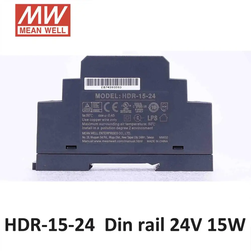 Original MEAN WELL HDR-15W ultra slim 5V 12V 15V 24V DIN Rail Power Supply 86-264VAC input 15W DR industrial power supply CE UL