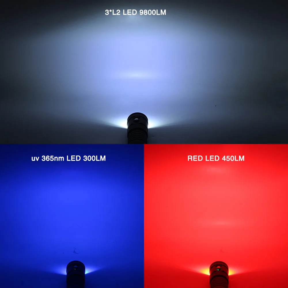 New LED Diving Flashlight Underwater 80M XM L2 Photography Video Camera Tactical Flashlight UV+White+Red LED Lanterna Torch