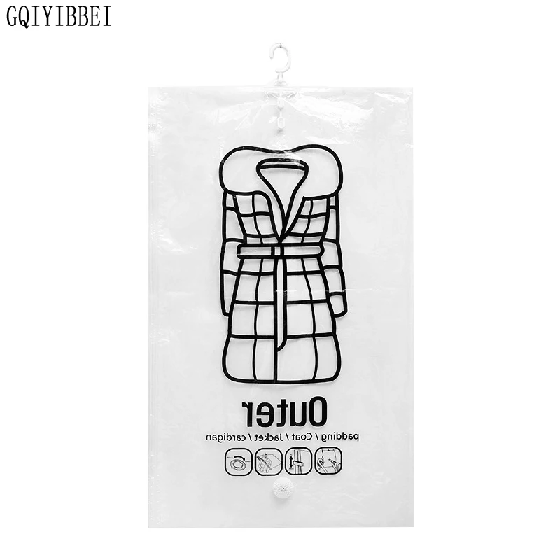 1pc Hanging Transparent Vacuum Storage Bag For Clothes Organizer Saver Space Holder Folding Bags Pack Garment Dustproof