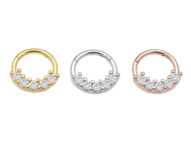 

10pcs/lot Free Shipping Seamless CZ Hinged Segment Ring Clicker Cartilage Nose/Lip Hoop Septum Ear Diath Rings NEW 16G