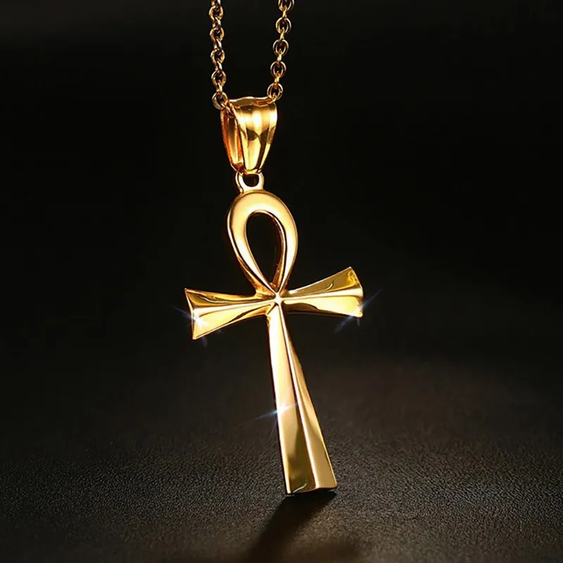 Vnox  Retro Ankh Necklace Egyptian Cross Necklaces & Pendants Jewelry Gold-color Vintage Crux Ansata Prayer Jewelry