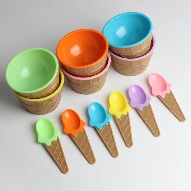 thumbnail image 2 of Set Of 6 Cute Cartoon Ice Cream Bowls With Spoons - Colorful Plastic Dessert Bowls For Kids, Parties & Summer Treats 2 of 6