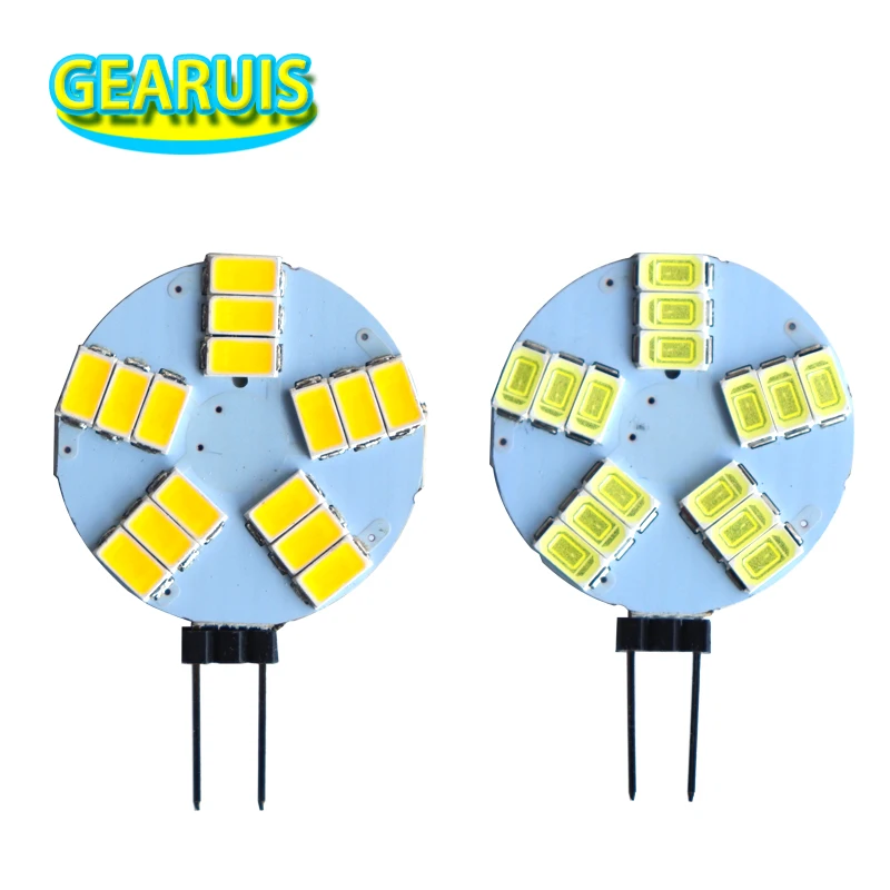 6pcs Car Auto LED Light Bulb G4 15led SMD 5630 Warm White Cold White Spotlight Bulbs Marine RV Round Lamp Bulb AC/DC 12V