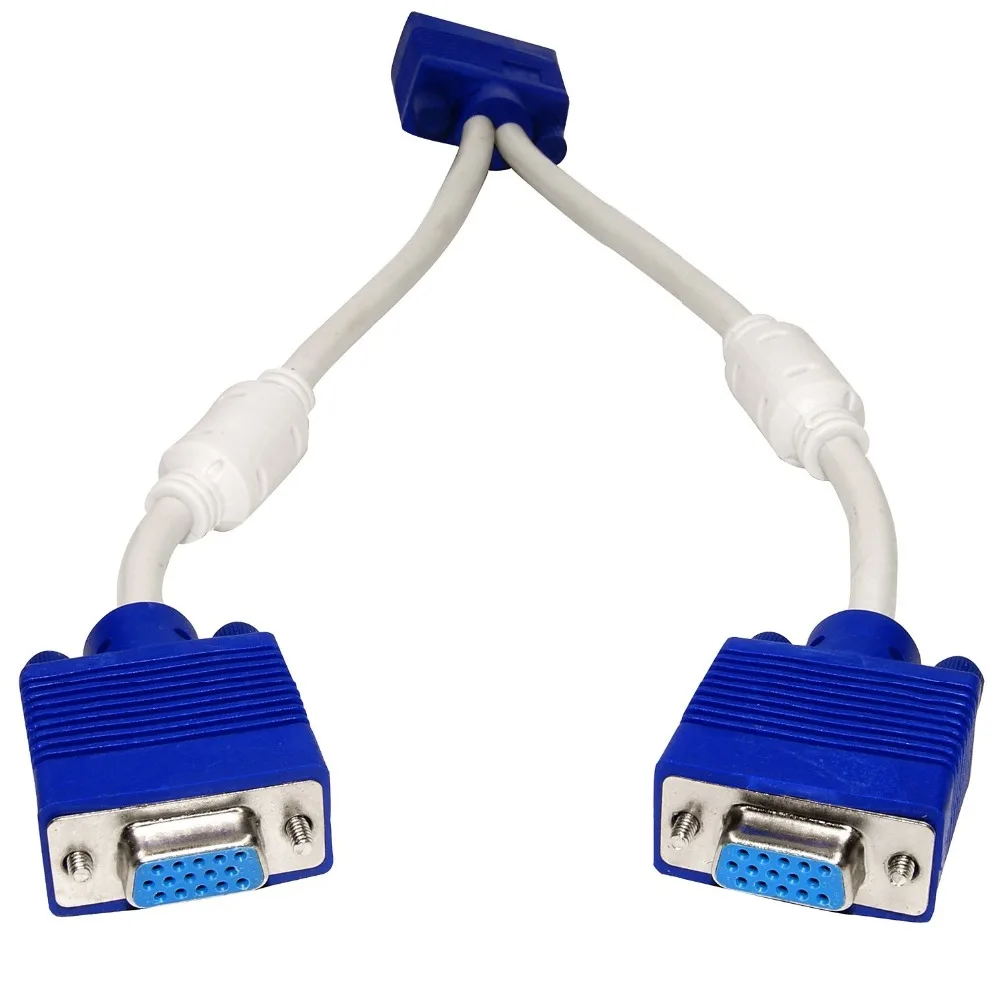 RGB VGA SVGA Male to 2 VGA two HDB15 Female Splitter Adapter extension Cable w/ core VGA splitter adaptor connector converter