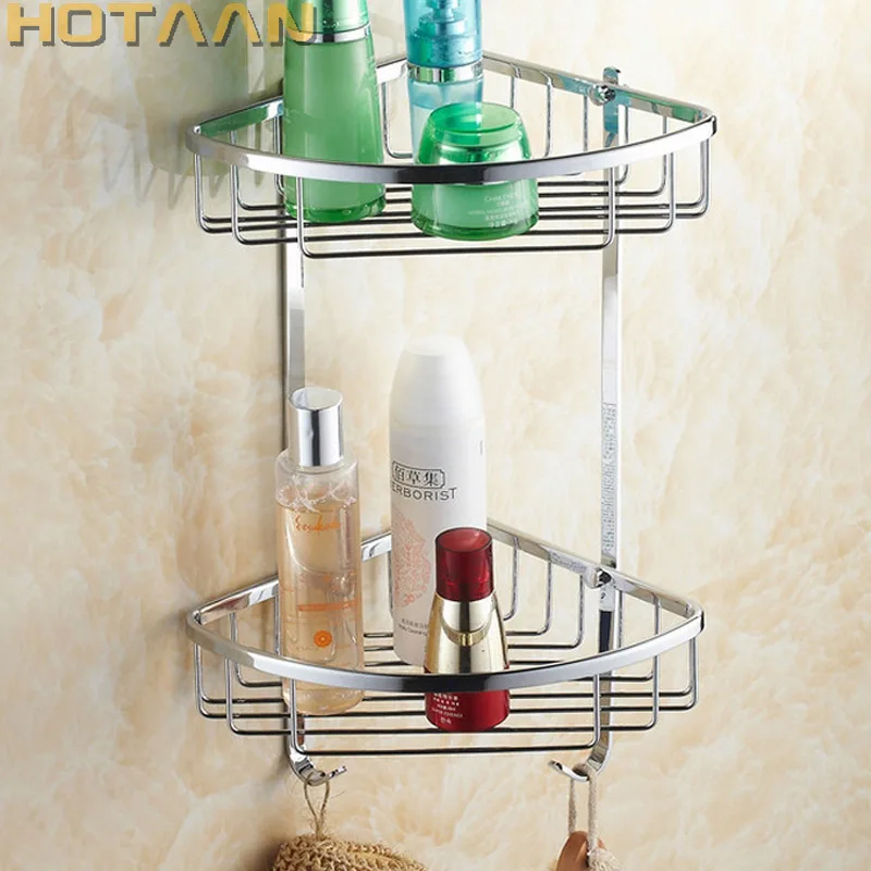 . Wall Mounted chrome finish brass Bathroom Shower shampoo Shelf  Basket Holder Fashion Double Layer YT-7010