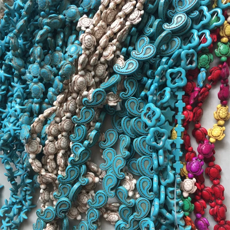 Turquoises Starfish Natural Loose Stone Spacer Howlite Seed Beads for DIY Making Jewelry Findings Bracelet Round Tube Leaf