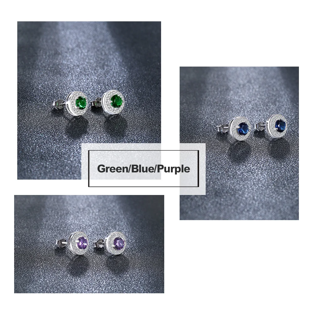 SA SILVERAGE 925 Sterling Silver Gemstone Stud Earrings for Women 925 Silver Earrings Sets Fine Jewelry Three Colors Pendientes
