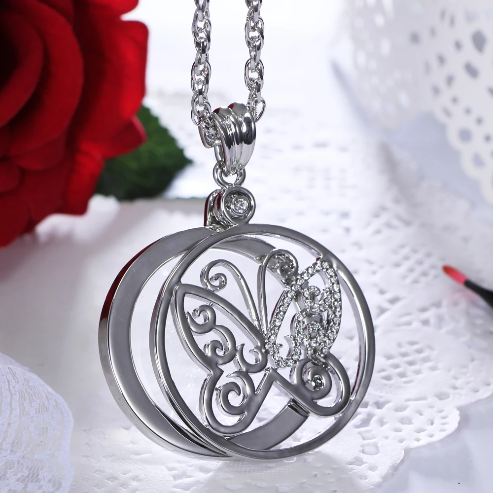 Cute butterfly animal Crystal Magnifying glass Pendant Long Sweater chain Necklaces 2X Magnifier necklace for women