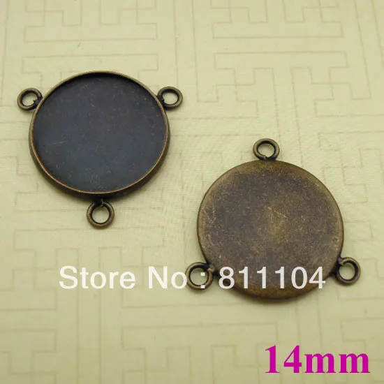 

14mm Antique Bronze Plated Copper Circle Blank Bases Tray with 3 Loops Pendant Cameo Settings Connector Blank Bulk Wholesale