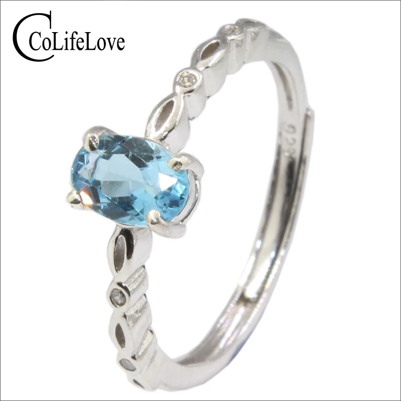 925 silver topaz ring for woman 4 mm * 6 mm natural light blue topaz silver ring real sterling silver topaz fine jewelry