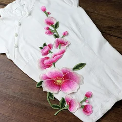 High quality large pink flower patch embroidery cloth sticker applique DIY  no glue hand-sewn type applique for dress