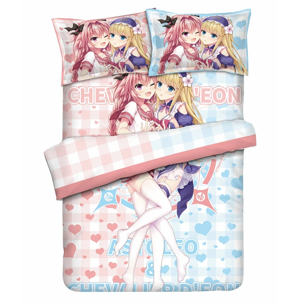 Anime JK Fate Astolfo Chevalier D'Eon Girls Love Cosplay Comforter Set Bed Flat Sheet Quilt Cover Pillowcase Bedding 4pcs Sets