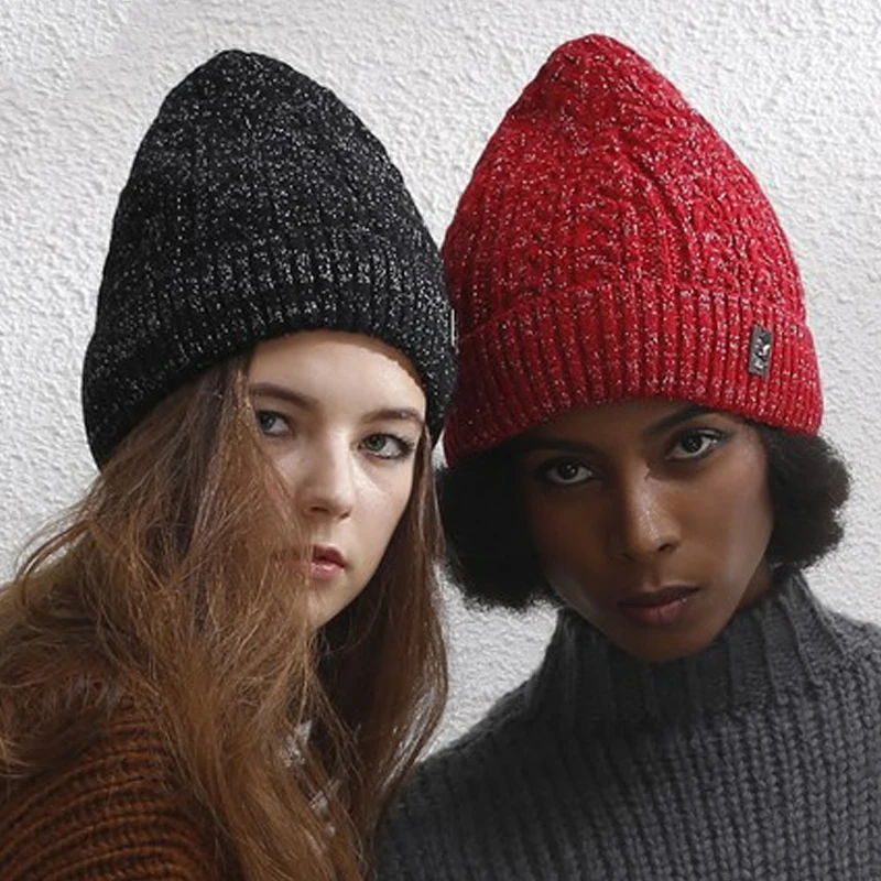 2017 Stylish Winter Warm Women's Wool Knitted Pointy Hat With Plus Velvet Lining Beanie Hat Caps Black Grey Red Colour