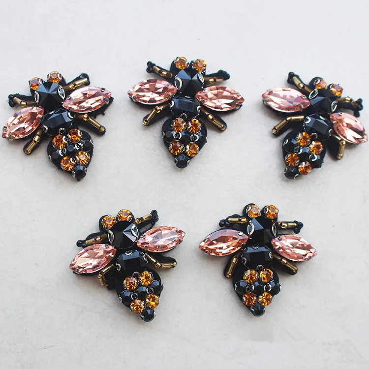 4 pcs/lot Bees sequins Rhinestones bead brooch patches applique sew on beading qpplique clothes shoes bags decoration patch DIY