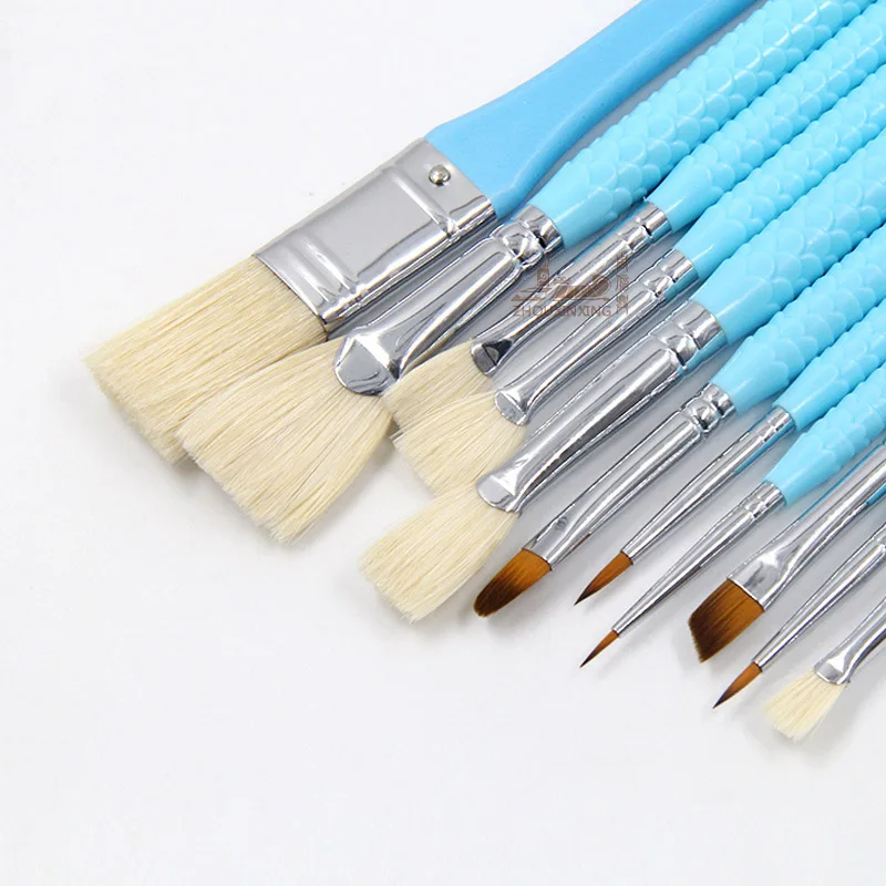 11pcs beauty fishtail new painting brush fan shap Gouache pens brush Hazel and knife shap Multifunction brush sets  art supplies