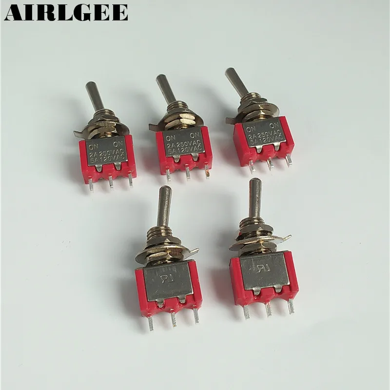 5 Pcs AC 250V/2A 120V/5A Momentary Type Self Reset SPDT 2 Positions ON-ON Toggle Switches