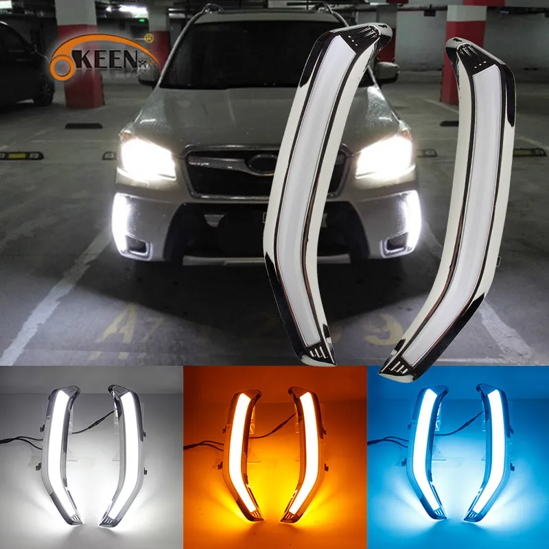 

OKEEN Car Styling For Subaru Forester 2013 2014 2015 LED DRL Daytime Running Light Daylight Waterproof Yellow Turn Signal Lamp