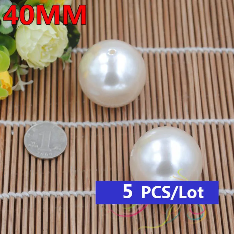 Imitation Round Big Pearl Beads for Jewelry Making, 20-40mm, Accessory for Jewelry Necklace, Bracelet, Fadeless Dress Making Mat