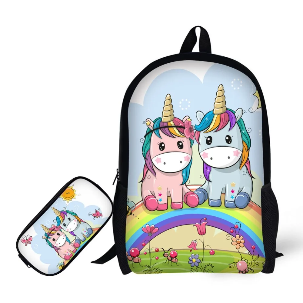 17 inch Book Bag Pencil Case Makeup Bag Kids Bagpacks for Students Boys Girls Mochila Bagpack Seabed Cartoon Unicorn Design