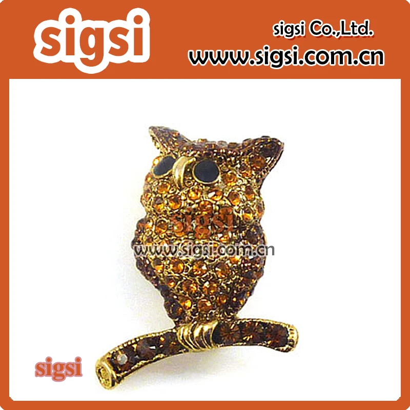 zinc alloy clear acrylic owl rhinestone brooch