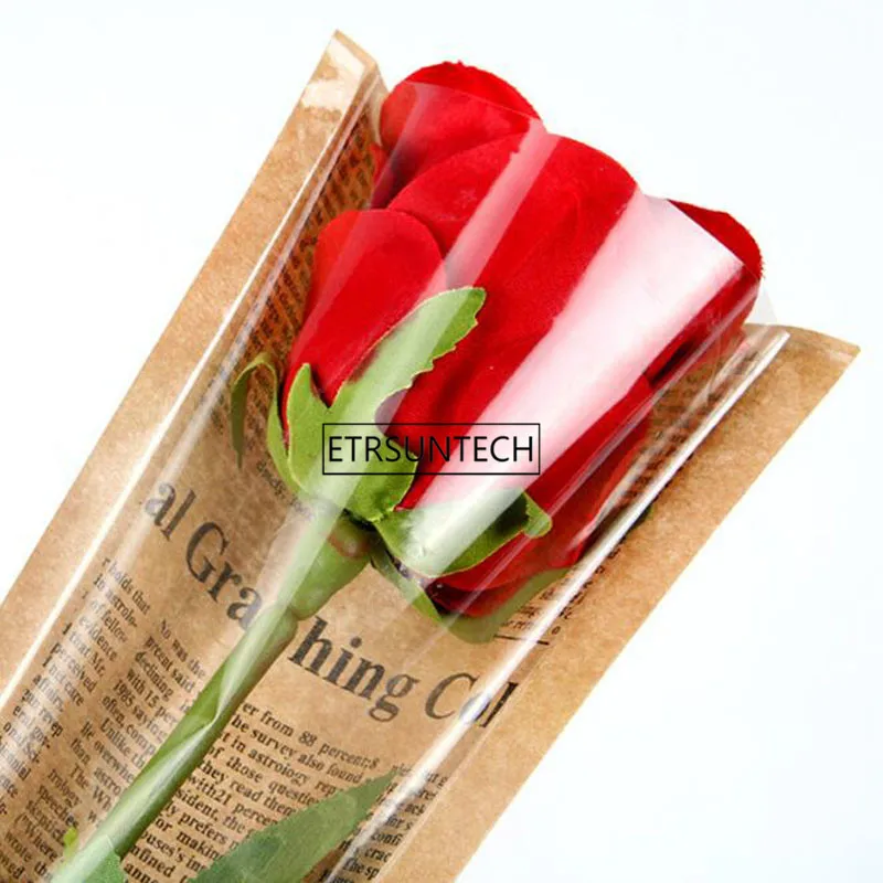 Single Rose Flower Wrap Cellophane Gift Packing Bag High-grade Retro Kraft Paper Gift Flowers Wrapping Bag